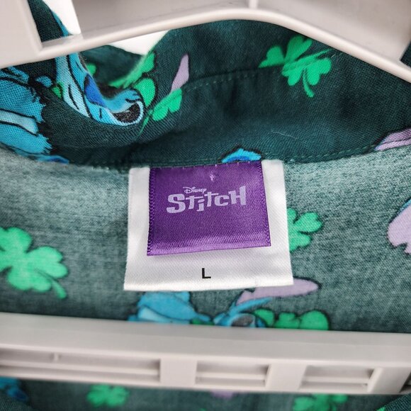 Disney Stitch Size Large St. Patricks Day Hawaiian Shirt Button Front - Picture 3 of 7
